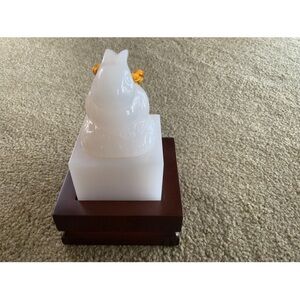 White Jade Rabbit Statue With Wood Base